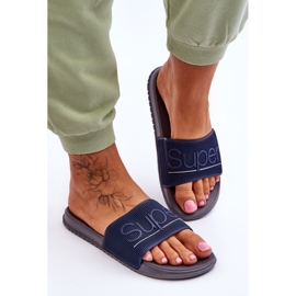 Pantuflas De Mujer Ligeras Con Inscripción Merry Azul Marino-Gris 4