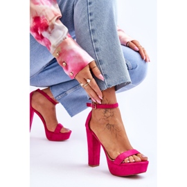 Cómodas Sandalias De Ante Sobre Tacón Alto Esencia Fucsia rosado 5