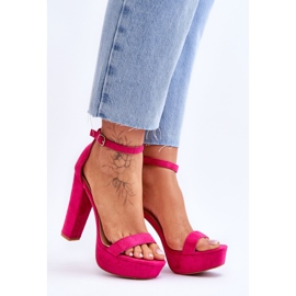 Cómodas Sandalias De Ante Sobre Tacón Alto Esencia Fucsia rosado 6