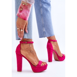 Cómodas Sandalias De Ante Sobre Tacón Alto Esencia Fucsia rosado 4