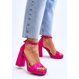 Sandalias de gamuza de tacón cuadrado Merila fucsia de moda rosado 2