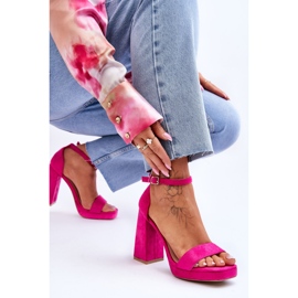 Sandalias de gamuza de tacón cuadrado Merila fucsia de moda rosado 6