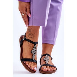 Sandalias De Piel Con Serpiente Decorativa S.Barski KV-5541-42 Negro 1