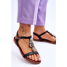 Sandalias De Piel Con Serpiente Decorativa S.Barski KV-5541-42 Negro 3