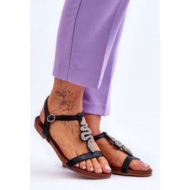 Sandalias De Piel Con Serpiente Decorativa S.Barski KV-5541-42 Negro 7