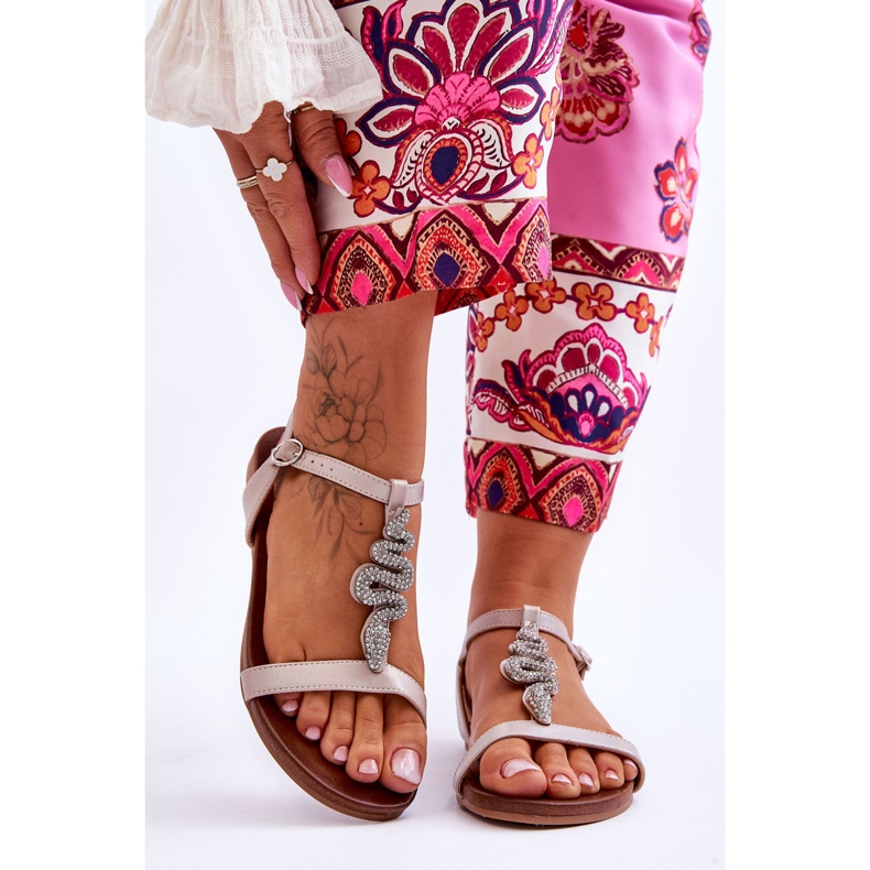 Sandalias Piel Con Serpiente Decorativa S.Barski KV-5541-42 Beige 1