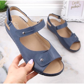 Cómodas sandalias de piel para mujer con tiras de velcro Helios 266-2 azul 2