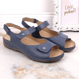 Cómodas sandalias de piel para mujer con tiras de velcro Helios 266-2 azul 3