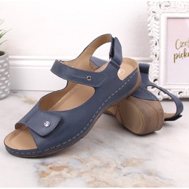 Cómodas sandalias de piel para mujer con tiras de velcro Helios 266-2 azul 4
