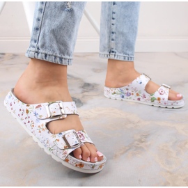 Chanclas mujer cómodas de piel con flores Helios 288 blanco 6