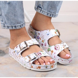 Chanclas mujer cómodas de piel con flores Helios 288 blanco 7