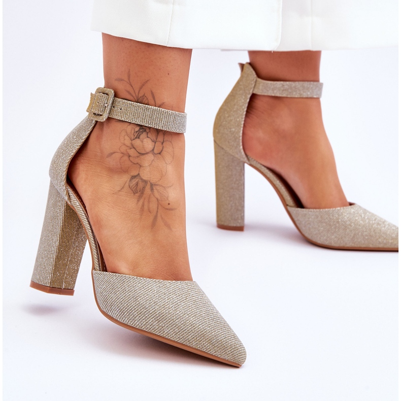 Zapatos De Tacón Alto Brillantes Oro True Love dorado 2