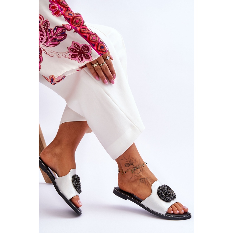 Pantuflas Mujer Planas Con Adornos S.Barski KV-520-3 Plata 2