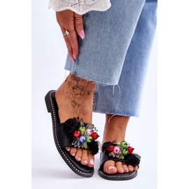 S.Barski Pantuflas Con Cuentas Decorativas KV-2775-47 Negro 1