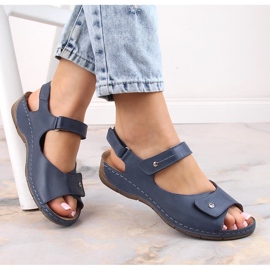 Cómodas sandalias de piel para mujer con tiras de velcro Helios 266-2 azul 5
