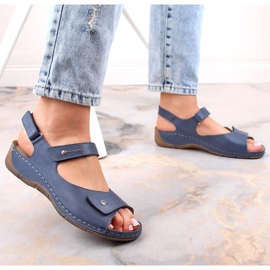Cómodas sandalias de piel para mujer con tiras de velcro Helios 266-2 azul 6