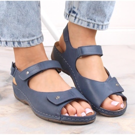 Cómodas sandalias de piel para mujer con tiras de velcro Helios 266-2 azul 7