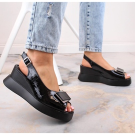 Sandalias cuña mujer lacadas en negro Jezzi SA209-4 3