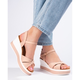 Sandalias mujer cuña ante rosa Shelovet rosado 3