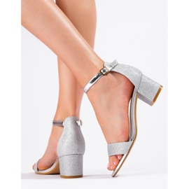 Sandalias mujer tacón bajo Shelovet plateadas plata 3