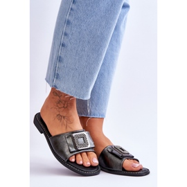 Pantuflas Mujer Piel Con Strass S.Barski KV-2775-33 Plata Oscuro 6