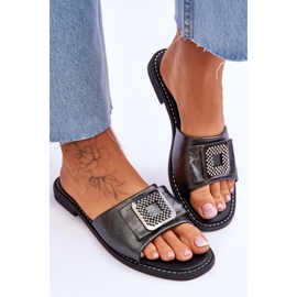 Pantuflas Mujer Piel Con Strass S.Barski KV-2775-33 Plata Oscuro 4