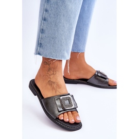 Pantuflas Mujer Piel Con Strass S.Barski KV-2775-33 Plata Oscuro 3