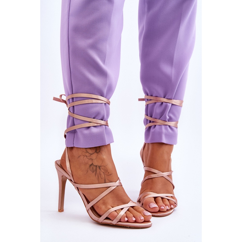 Sandalias Atadas De Mujer En Un Tacón Alto Meya Beige 1
