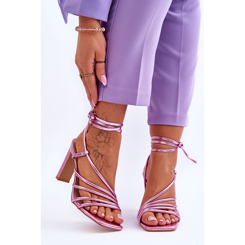 Sandalias de tacón alto Tessoro atadas a la moda rosa 1