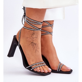 Elegantes Sandalias Nessy Atadas Negras Con Pedrería negro 7