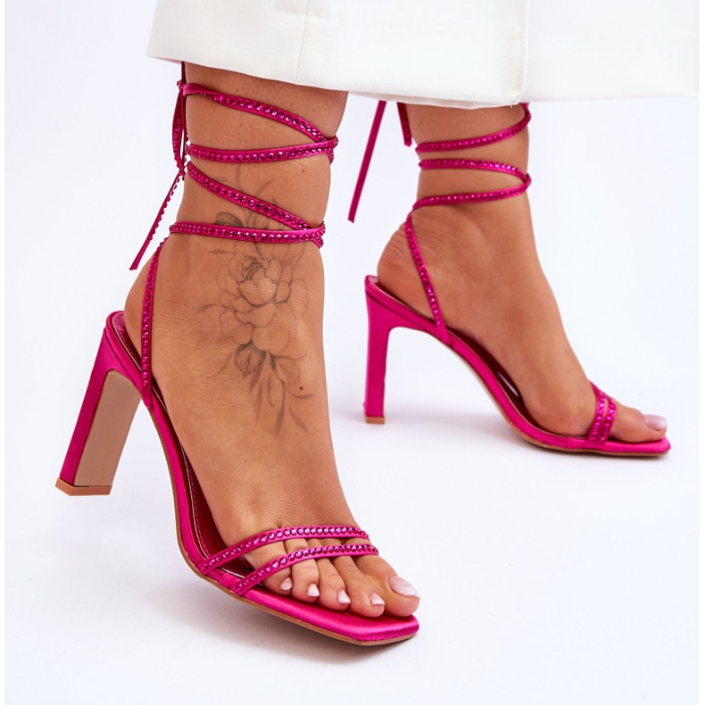 Elegantes Sandalias Atadas Con Strass Nessy Fucsia rosa 2
