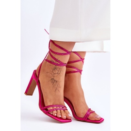 Elegantes Sandalias Atadas Con Strass Nessy Fucsia rosado 7