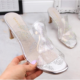 Sandalias tacón transparente con circonitas plata Sabatina 1014-16 1