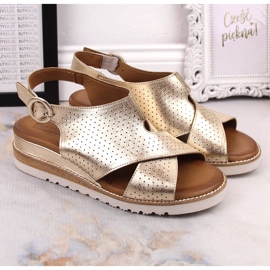 Sandalias mujer piel cuña dorado metalizado Artiker 52C0831 2