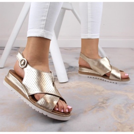 Sandalias mujer piel cuña dorado metalizado Artiker 52C0831 4