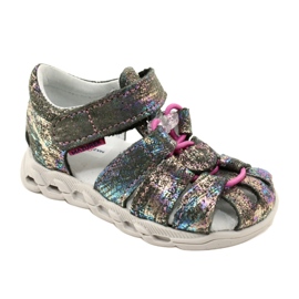 Sandalias de niñas de cuero brillante Mazurek 1364 Metálico gris 1