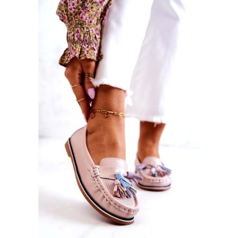 Evento Mocasines Mujer Piel Con Flecos Rosa Laressa rosado 5