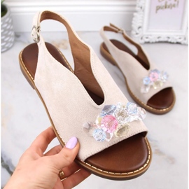 Sandalias planas de ante con cristales Jezzi W RMR2266-2 beige 2