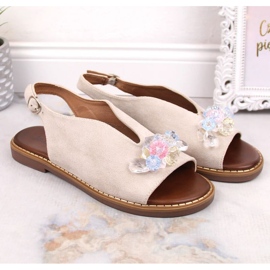 Sandalias planas de ante con cristales Jezzi W RMR2266-2 beige 3