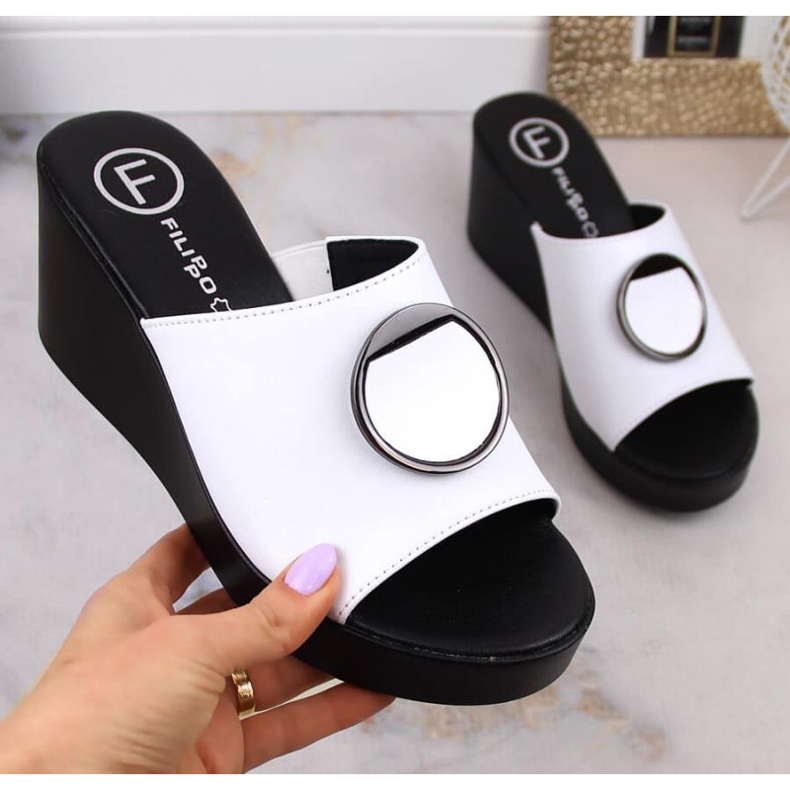 Mules con cuña de piel blanca Filippo DK4610 blanco 1 Mules con cuña de piel blanca Filippo DK4610 blanco 1