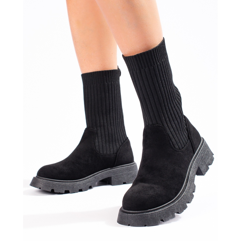 Botas de ante para mujer con parte superior Shelovet flexible negro 1