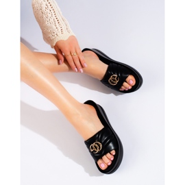 W. Potocki Chanclas negras con cuña para mujer de Potocki negro 1 W. Potocki Chanclas negras con cuña para mujer de Potocki negro 1