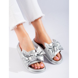 W. Potocki Pantuflas de mujer con lazo Potocki plata 1