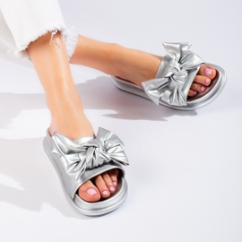 W. Potocki Pantuflas de mujer con lazo Potocki plata 3