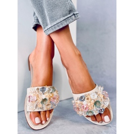 Chanclas Estrada Beige con piedras de colores 2