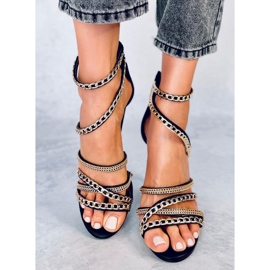 Sandalias negras de tacón con cadena Chester negro 2