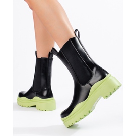 Botines Chelsea altos para mujer en plataforma gruesa Shelovet, negro y verde 3