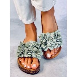 Zapatillas casa de corcho con flores Verde Brice 2