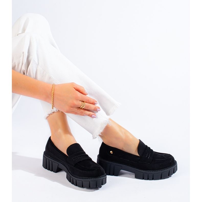 Mocasines Shelovet de mujer en ante negro 1