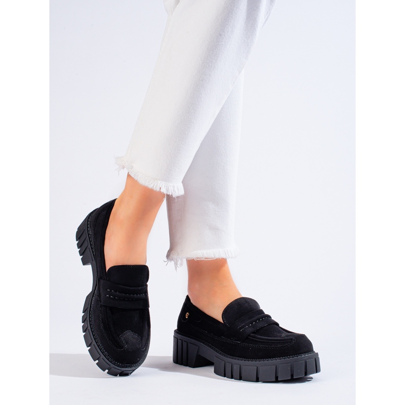 Mocasines Shelovet de mujer en ante negro 2